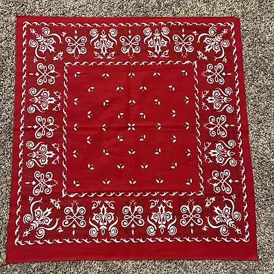 Vintage Bandana Fast Color RN 14193 Cherry Red Cotton 21.5” X 20” Floral USA • $15