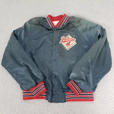 VINTAGE Cleveland Indians Jacket Mens Large Blue Locker Line Satin Bomber Logo • $70