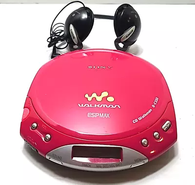 Vintage CD Discman Sony ESP Max D-E330 2000s Pink W/ Orig Headphone Tested Works • $74.99