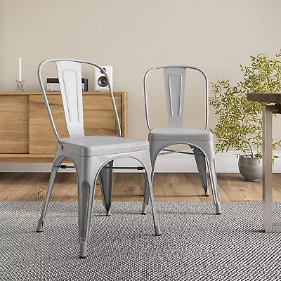 Set Of (4) Metal Bar Stools Dining Chairs Steel Back Counter Stool (Silver) • $149.95