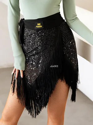 Latin Dance Women Stage Performance Costume Fringe Latin Skirt Training Ballroom • $28.88