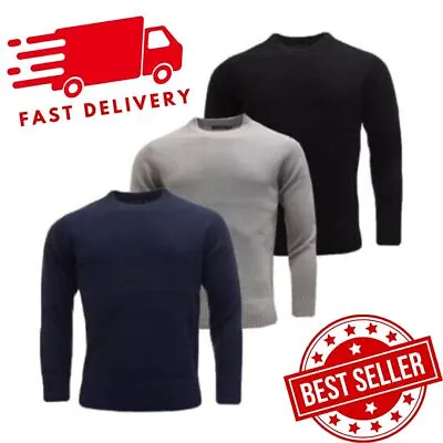 Mens Plain Sweatshirt Knitwear Sweater L Jumper Crew Neck Long Sleeve Tops ✅ • £4.99