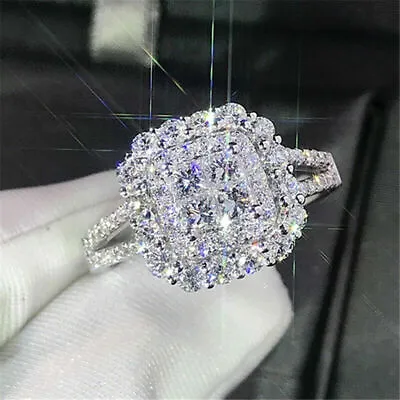 Gorgeous 925 Silver Plated Rings Women Jewelry White Glass Ring 6-10 Simulated • $3.94