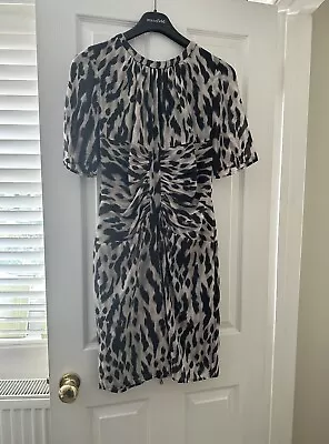 Whistles Animal Print Ruched Waist Zip Up Back Dress Size 12 • £33.99