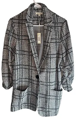 Max Studio Knit Ruched Sleeve Sweater Blazer Med Women Textured Jacket NWT $118 • $40
