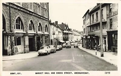 MARKET HALL AND CROSS STREET ABERGAVENNY EARLY 1960s POSTCARD (ref 3804/21/W) • £7.99