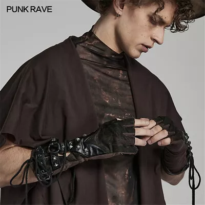 Punk Rave Steampunk Fingerless Gloves Punk Rock Rivet Gloves Motorcyling  Gloves • $81.99