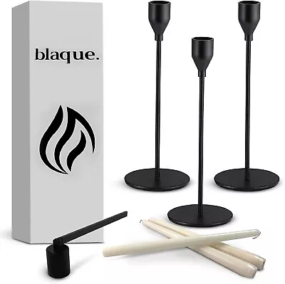 £14.51 • Buy BLAQUE Set Of 3 Metal Taper Candle Holders Matte Black W/ White Candle Sticks