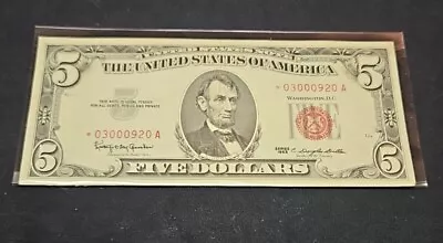 1963 $5 Dollar Red Seal STAR Note! Great Condition!  Red Seal.  • $9