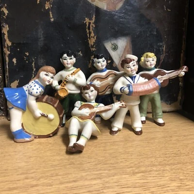 $100 • Buy SIX CERAMIC ARTS STUDIO CHILDS BAND FIGURES 1950s ACCORDION GUITAR BOY SAILOR 5”