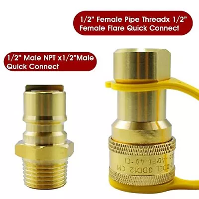 1/2  Natural Gas Propane Quick Connect Adapter Disconnect Connector Brass Adapte • $16.99