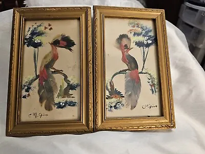 2 Vtg. Mexican Feathercraft Bird  Folkart Real Feathers Signed. Preowned. • $12.99