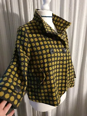 £10 • Buy Elizabeth Emmanuel Cropped Swing Coat 3/4 Sleeves Grey And Mustard Spots...