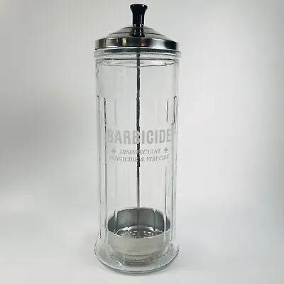 VINTAGE BARBICIDE Glass Disinfectant Jar Barber Shop Comb Jar 11 INCH • $15.99