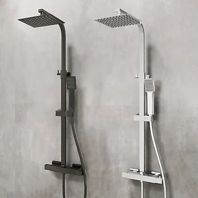 £53.50 • Buy Bathroom Thermostatic Exposed Shower Mixer Twin Head Large Square Bar Set Chrome