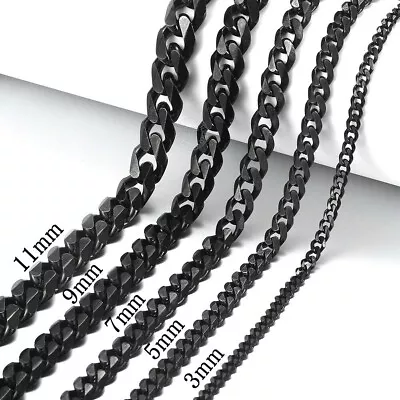 3/5/7/9/11mm Cuban Curb Mens Necklace Black Stainless Steel Link Chain 18 -30   • $11.39