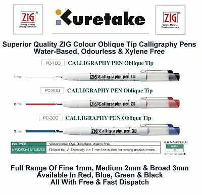 Zig Kuretake Calligraphy Pen Oblique Tip Italic Manuscript Music Script Bold Mm • £1.89