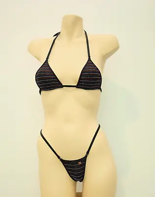 Wicked Weasel Rare Sample Metallic Stripe Thong Bikini Sz XS NWOT New Sizing • $60