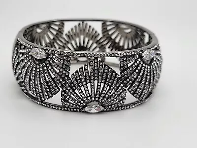 Nadri Gunmetal Tone Pave Clear Crystals Hinged Bangl Bracelet Sz Small  • $92