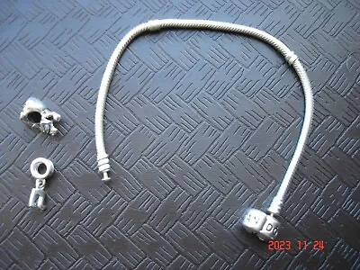 Nice PANDORA 925 Silver Snake Chain Bracelet W/Waltz Couple + Music Note Charms • $31