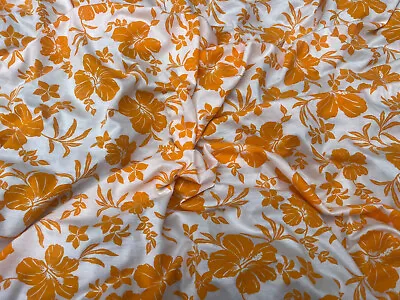 Orange Floral Print Cotton Viscose Jersey Dress Fabric 150 Cm Wide • £5.99