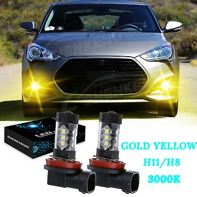 H11/H8 LED Fog Light Bulbs 2pcs For 2012-2017 Hyundai Veloster 3000K Gold Yellow • $16.79