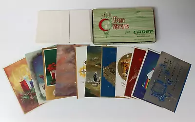 Vintage Christmas Cards Greeting Cadet Brand Set Of 12 W/ Box And Envelopes 60s • $28.04