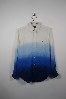 Ralph Lauren 100% Linen Gradient Shirt Long Sleeve Mens XS White Blue  • £44.99