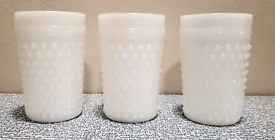 Vtg SET Of 3 Anchor Hocking HOBNAIL MILK GLASS TUMBLER 4 ½” Tall Drinking Glass • $13.95