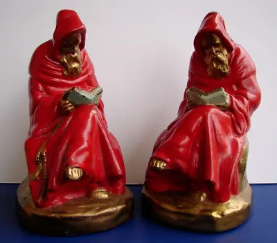 Antique Friar Monks Marion Armor Bronze Co Red Reading Book Bookends Spiritual • $199