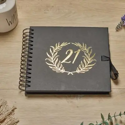 21st Birthday Black Scrapbook Photo Album With Gold Script Laurel Wreath • £14.99