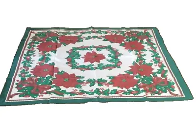 Vintage Poinsettia Colorful Holiday Tablecloth 34 X35  • $7.50