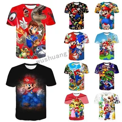 Kids Boys Girls 3D Super Mario Bro Game Casual Short Sleeve T-Shirt Tee Top Gift • £6.88