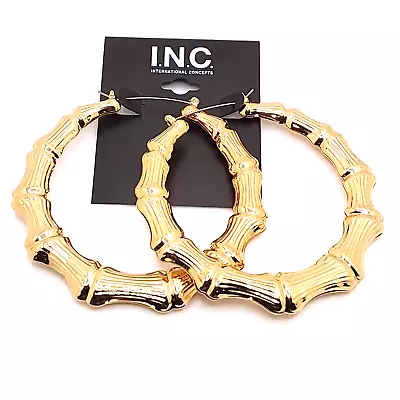 INC International Concept Large Gold Tone 3'  Designer Hoop Earrings • $10.50