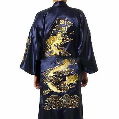 Chinese Kimono Satin Men Robe Gown Comfy Bathrobe Dress Pajamas Sleepwear 2022** • $19.22