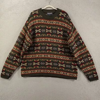 Newton Trading Co. Sweater Mens Large 100% Wool Pullover Striped Fair Isle • $34.99