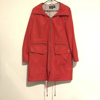 $40 • Buy Simon Chang Red Satin Full Zip Jacket Detachable Hood Women Size 10