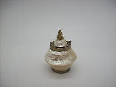 Antique REAL Mother-of-Pearl Shell Snuff Trinket Pill Box Lid Handmade • $75