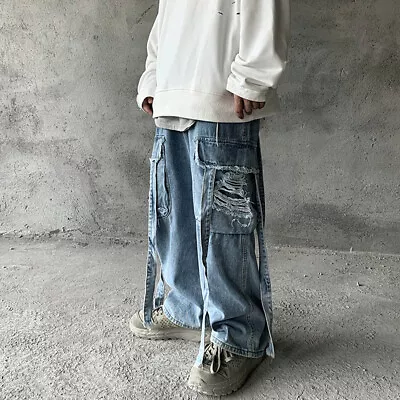 Men Jeans Denim Pants Hip Hop Trousers Loose Oversize Wide Leg Skate Baggy Punk • $30.99