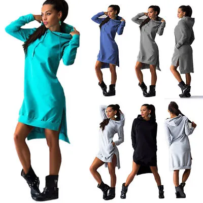 £12.15 • Buy Women's Ladies High Low Hooded Sports Sweatshirt Hoodie Long Sleeve Jumper Dress