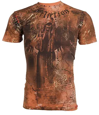AFFLICTION Men's Short Sleeve T-Shirt FLOATING Crewneck Orange Tattoo Biker S-3X • $27.95