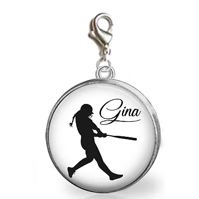 Personalized Softball Baseball Clip On Charm  -Bracelet Zipper Pull Purse Charm • $10.95