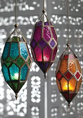 Moroccan Lamp Colourful Glass Lanterns Hanging Tea Light Holders  • $31