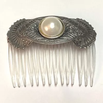 Vintage Plastic Metal Hair Comb Faux Pearl Gold Silver Victorian Edwardian Style • $34.99