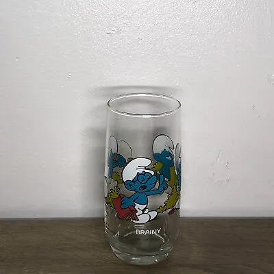 Vintage Smurf Drinking Glasses Cup Brainy Smurfs Peyo 1982 Cartoon Collection 5  • $27.99