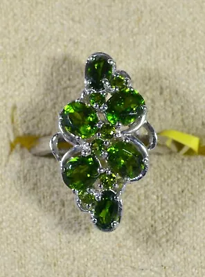  Lc - Russian Chrome Diopside Cluster Ring - Size 6 - Platinum/sterling Silver • $55.19