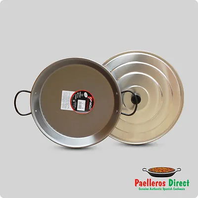 Authentic Spanish Paella Pan - 30cm Polished Steel Pan With 32cm Lid • £29.99