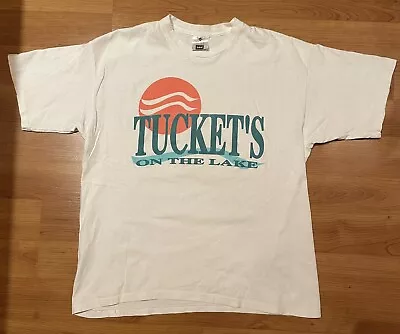 Vintage Tucket’s On The Lake White T Shirt Lee Made In USA Single Stitched XL • $24.99