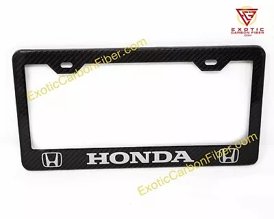 Honda Logo And Silver Text In 2x2 Gloss Real Carbon Fiber License Plate Frame • $49.99