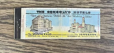 The Consolvo Hotels Norfolk And Richmond Virginia Matchbook Cover • $2.99